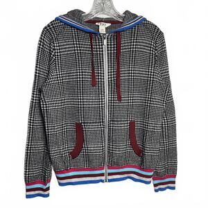 EV1 Full-Zip  Black & White Houndstooth Knit Hoodie Sweatshirt Size L